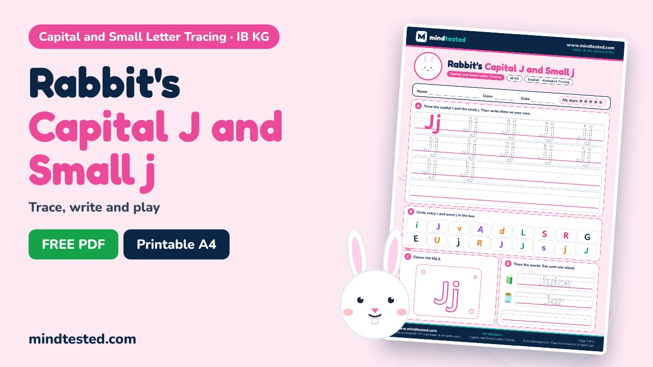 Rabbit's Capital J and Small j Tracing Worksheet – Capital and Small Letter Tracing (IB KG)
