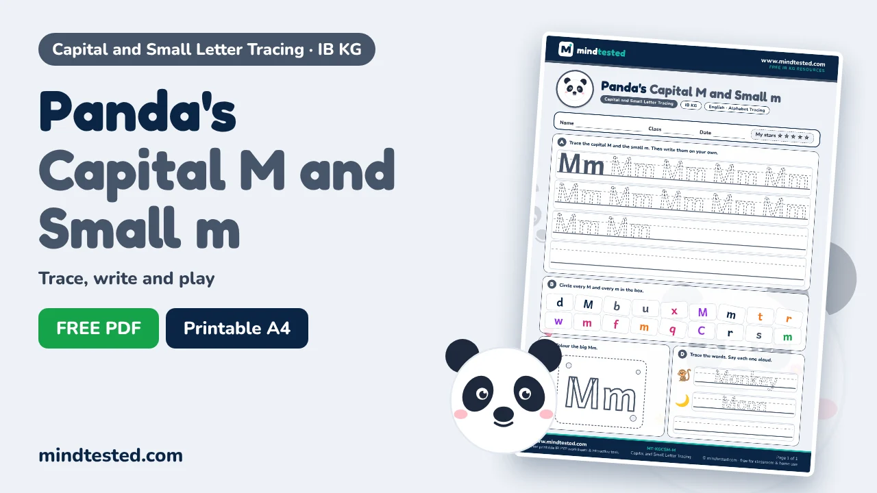 Panda's Capital M and Small m Tracing Worksheet – Capital and Small Letter Tracing (IB KG)