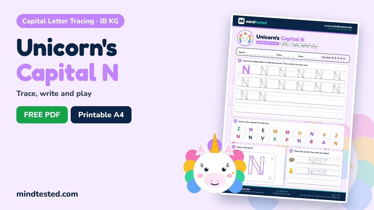Unicorn's Capital N Tracing Worksheet – Capital Letter Tracing (IB KG)