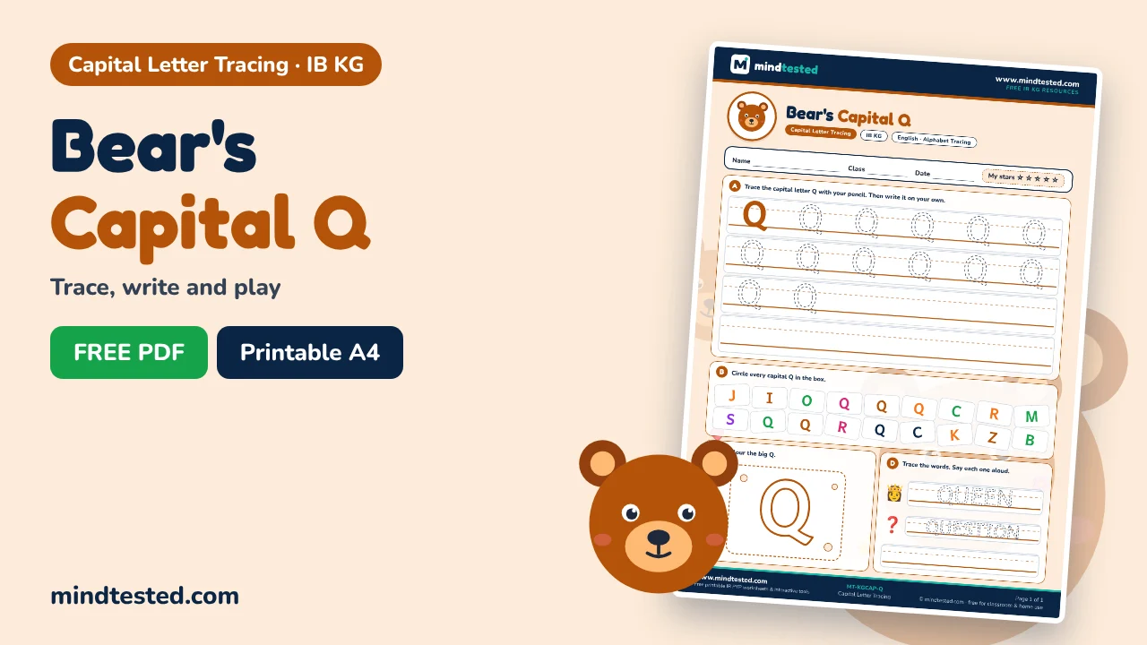 Bear's Capital Q Tracing Worksheet – Capital Letter Tracing (IB KG)