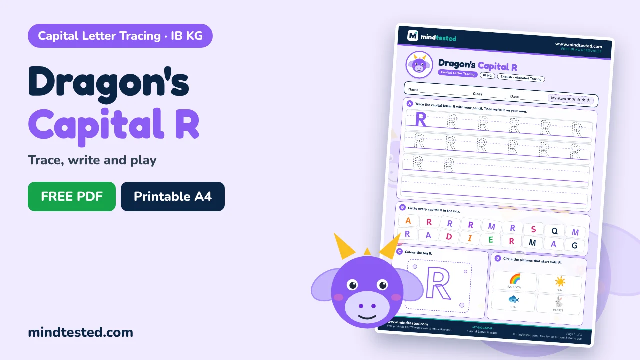 Dragon's Capital R Tracing Worksheet – Capital Letter Tracing (IB KG)