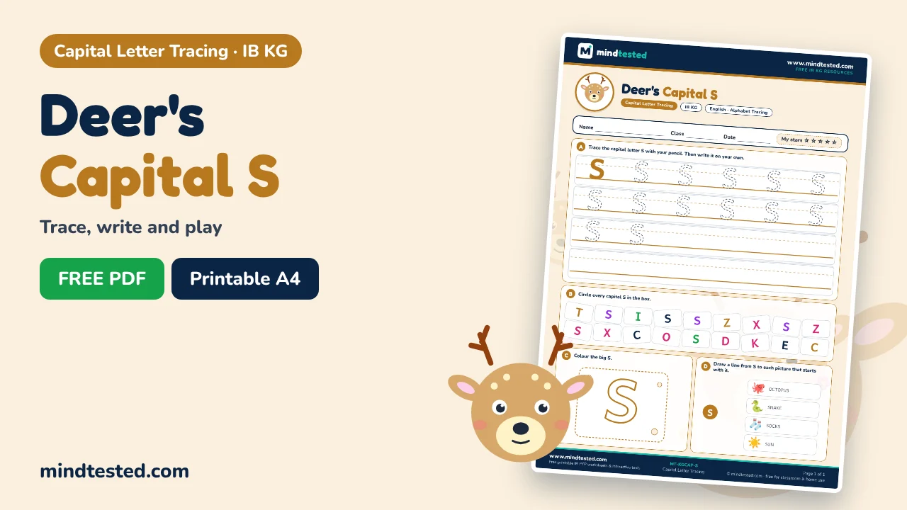 Deer's Capital S Tracing Worksheet – Capital Letter Tracing (IB KG)