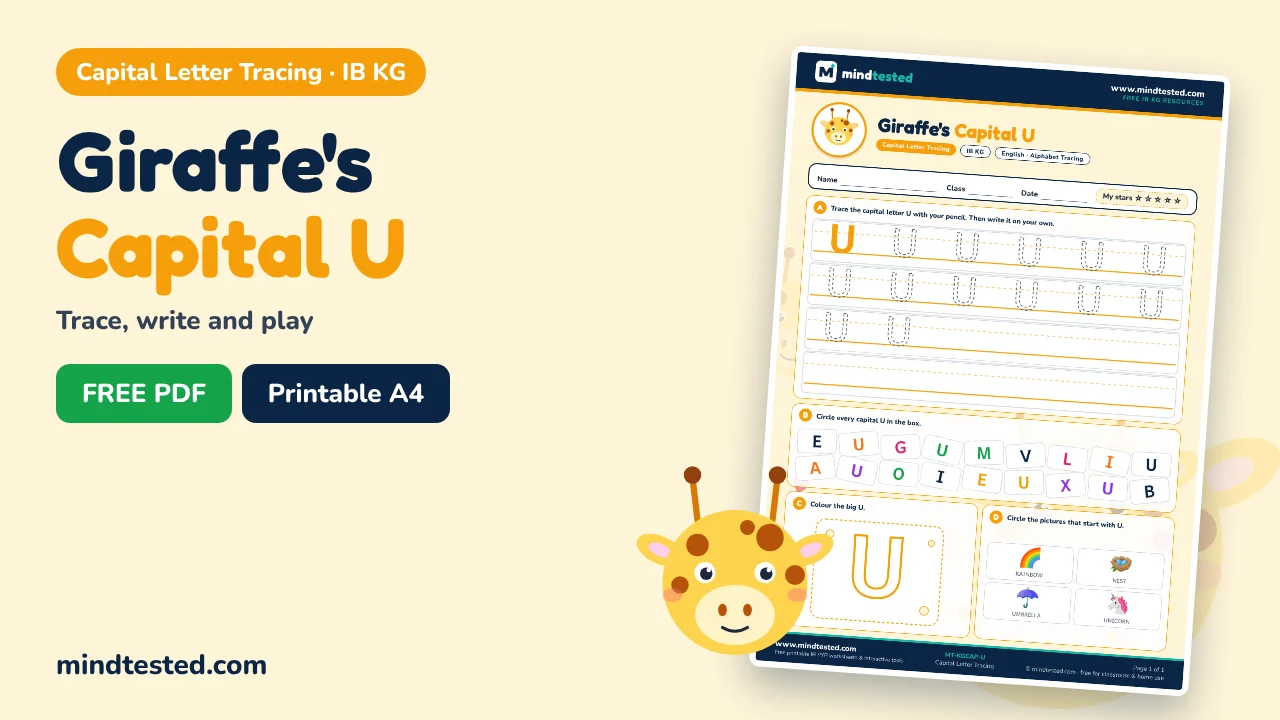 Giraffe's Capital U Tracing Worksheet – Capital Letter Tracing (IB KG)