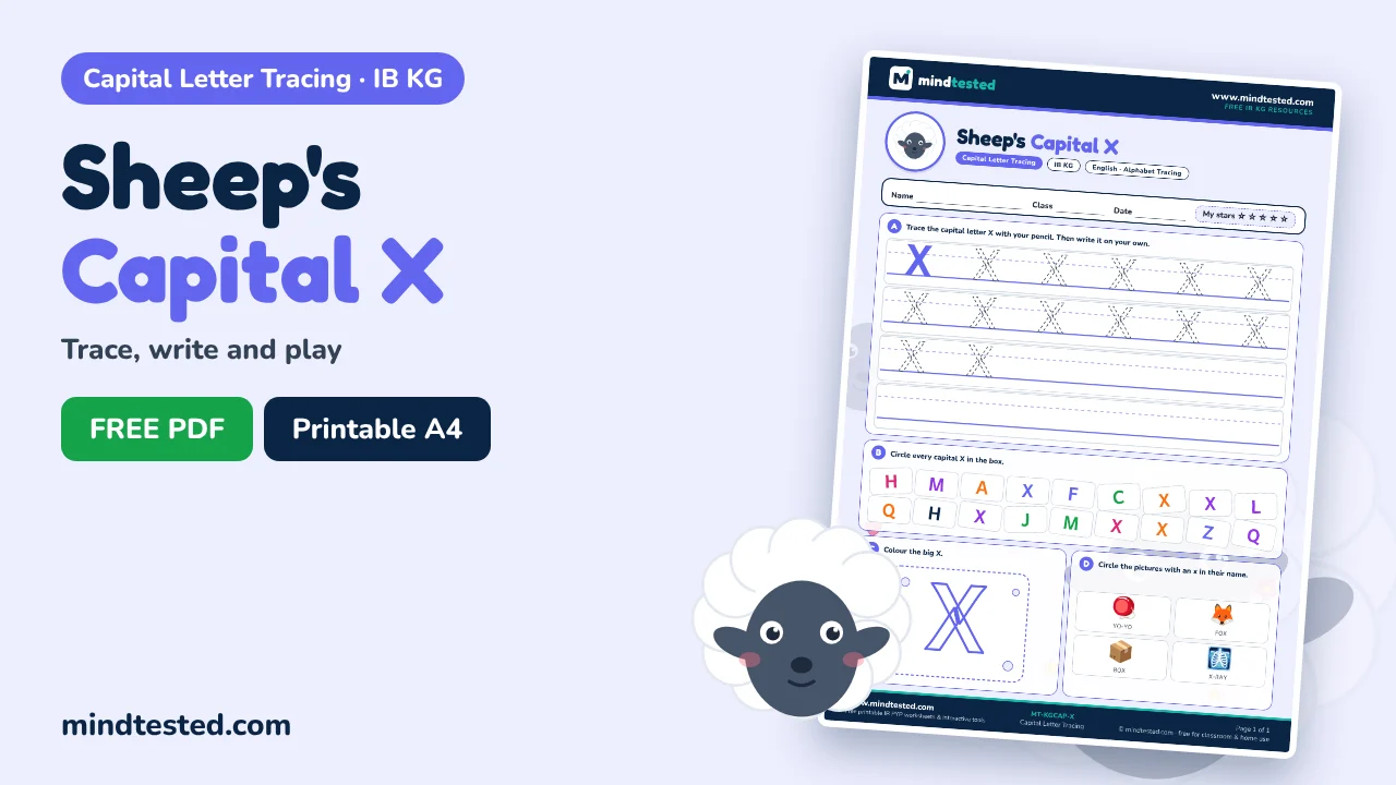 Sheep's Capital X Tracing Worksheet – Capital Letter Tracing (IB KG)