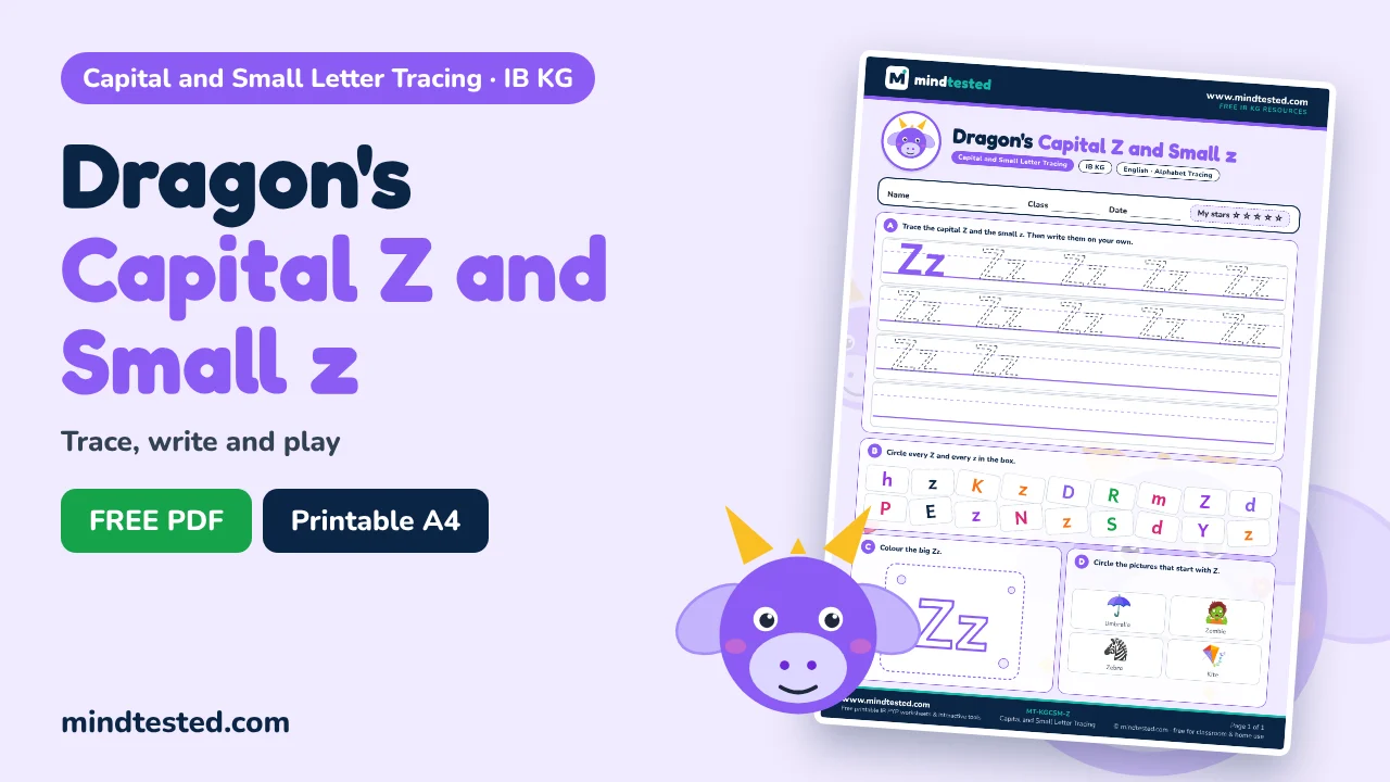 Dragon's Capital Z and Small z Tracing Worksheet – Capital and Small Letter Tracing (IB KG)