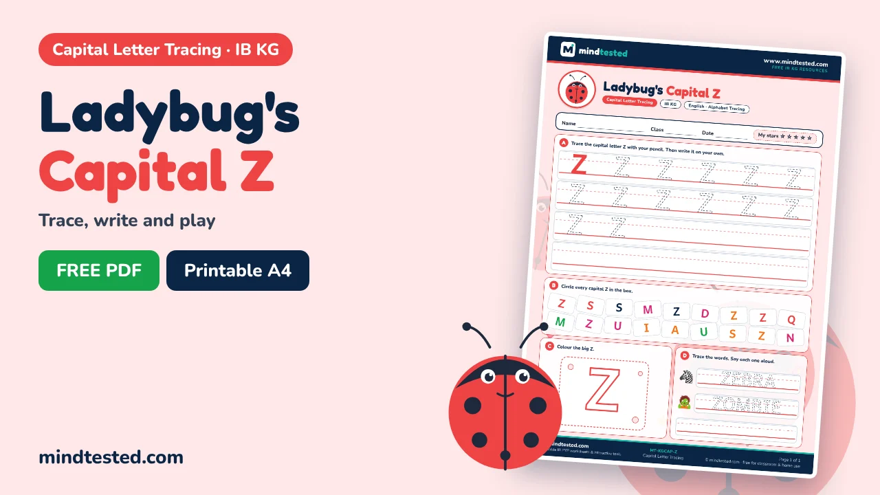 Ladybug's Capital Z Tracing Worksheet – Capital Letter Tracing (IB KG)