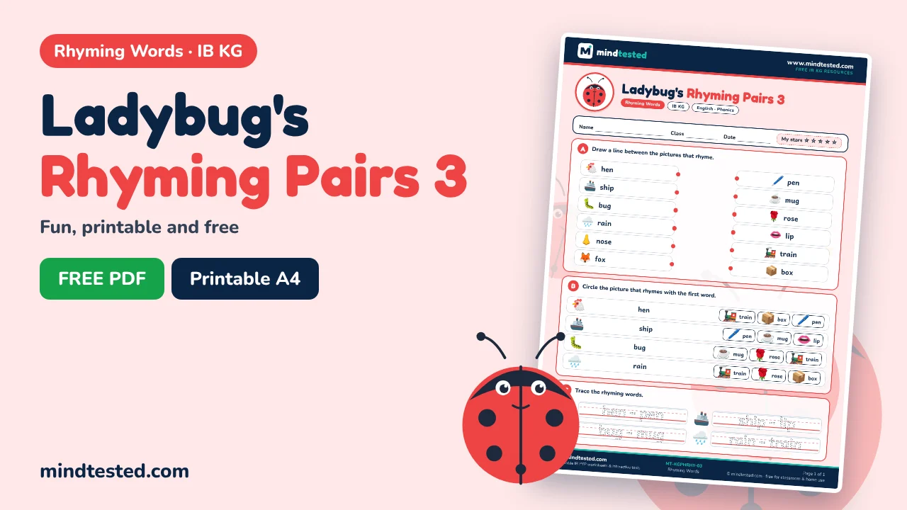 Rhyming Words Set 3 Worksheet – Rhyming Words (IB KG English)