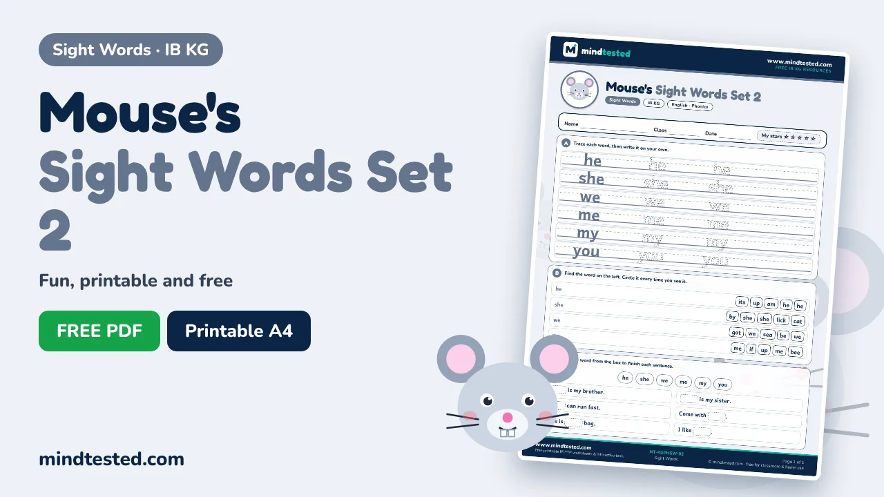 Sight Words Set 2 Worksheet – Sight Words (IB KG English)