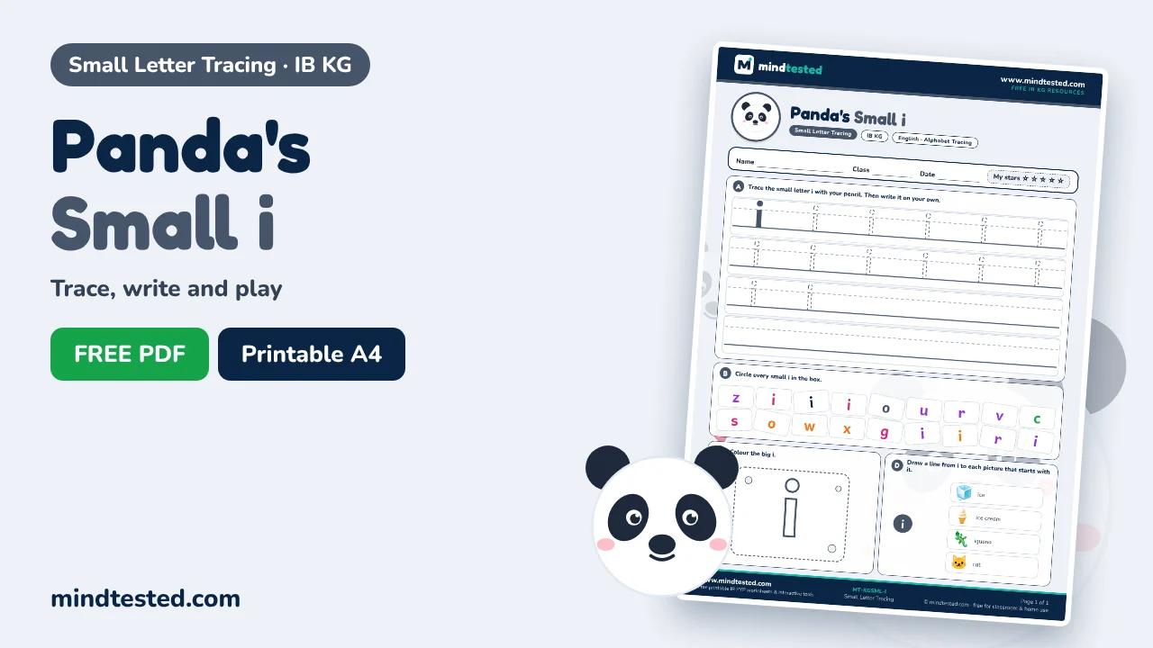 Panda's Small i Tracing Worksheet – Small Letter Tracing (IB KG)