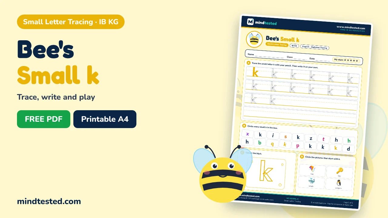 Bee's Small k Tracing Worksheet – Small Letter Tracing (IB KG)
