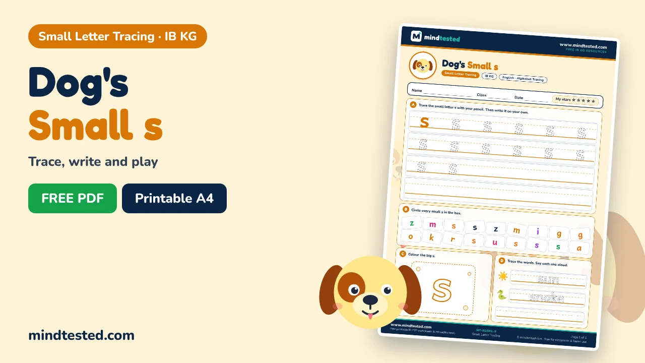 Dog's Small s Tracing Worksheet – Small Letter Tracing (IB KG)