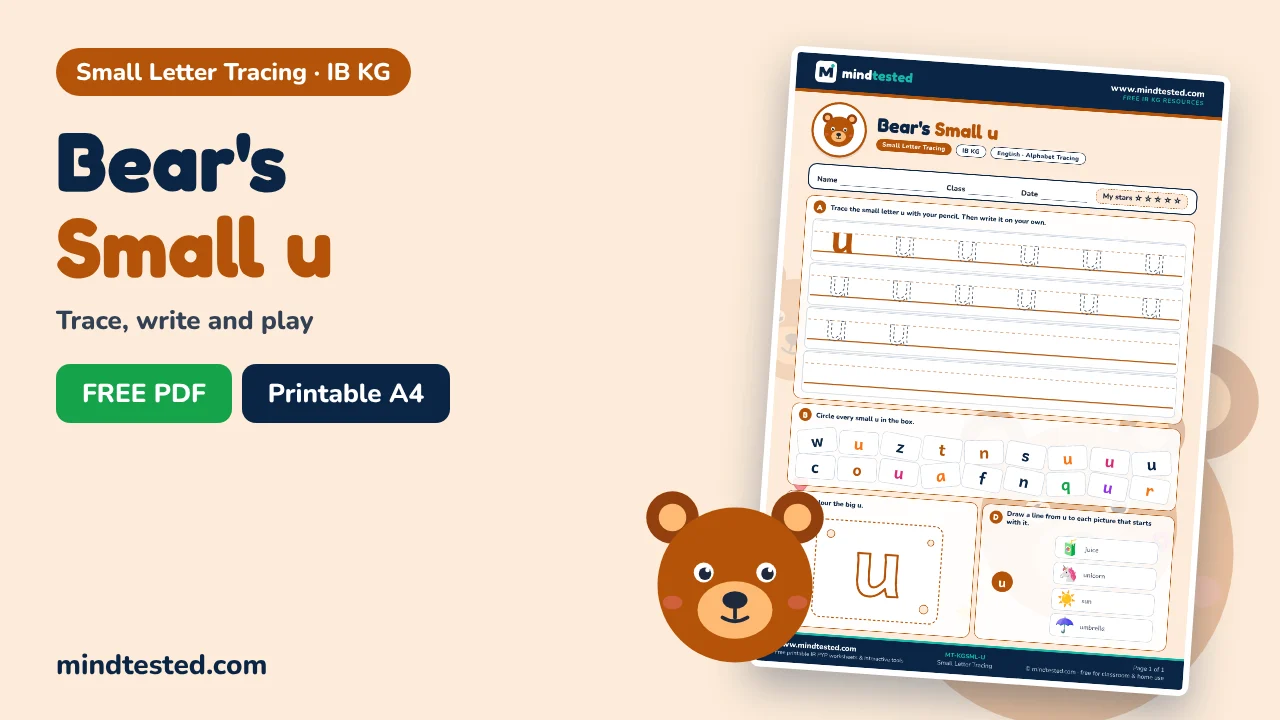 Bear's Small u Tracing Worksheet – Small Letter Tracing (IB KG)