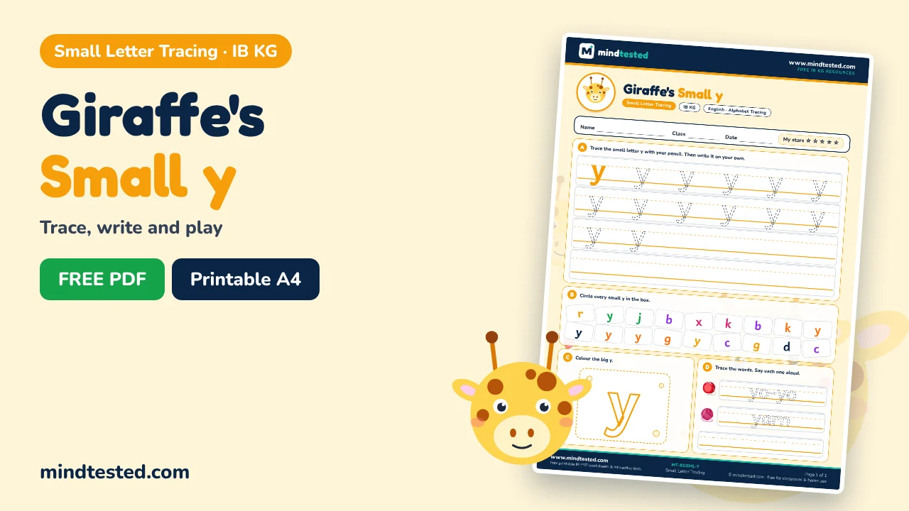 Giraffe's Small y Tracing Worksheet – Small Letter Tracing (IB KG)