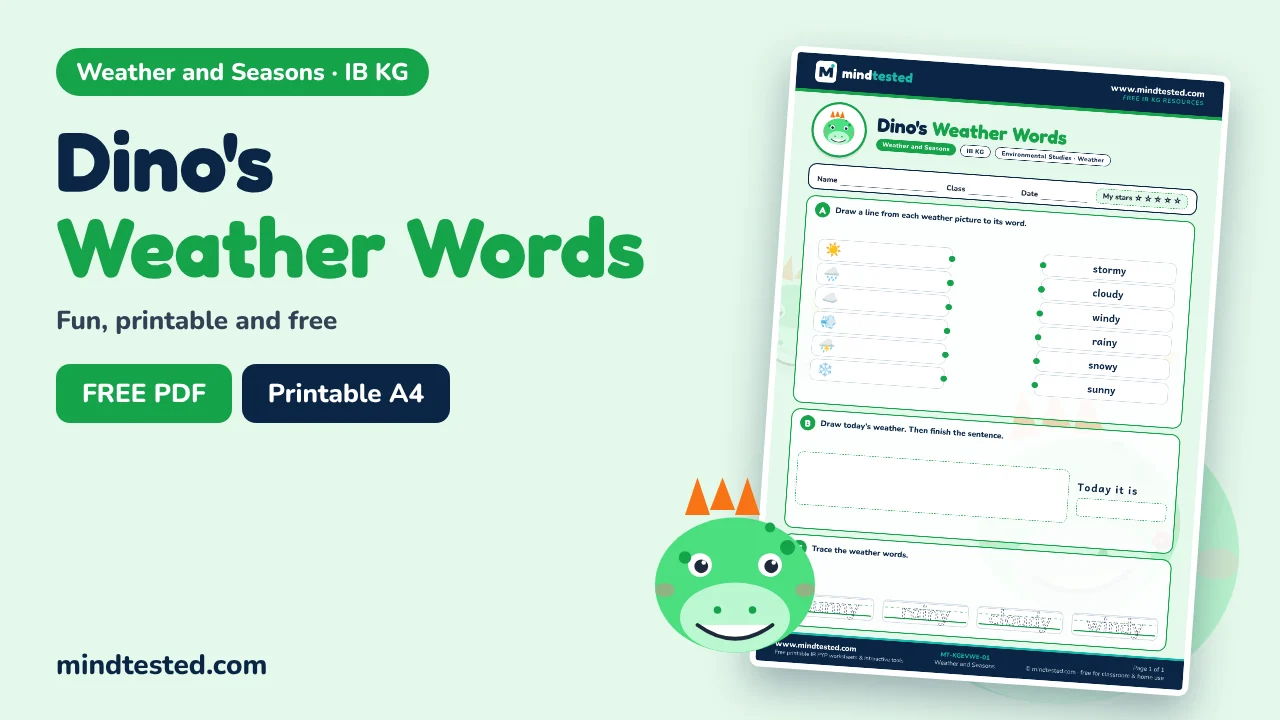 Weather Words Worksheet – Weather and Seasons (IB KG Environmental Studies)