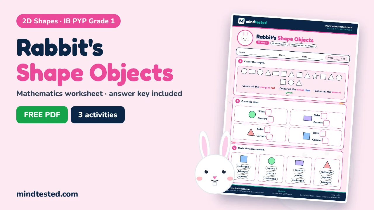 Rabbit's Shape Objects – 2D Shapes Worksheet (IB PYP Grade 1 Mathematics)