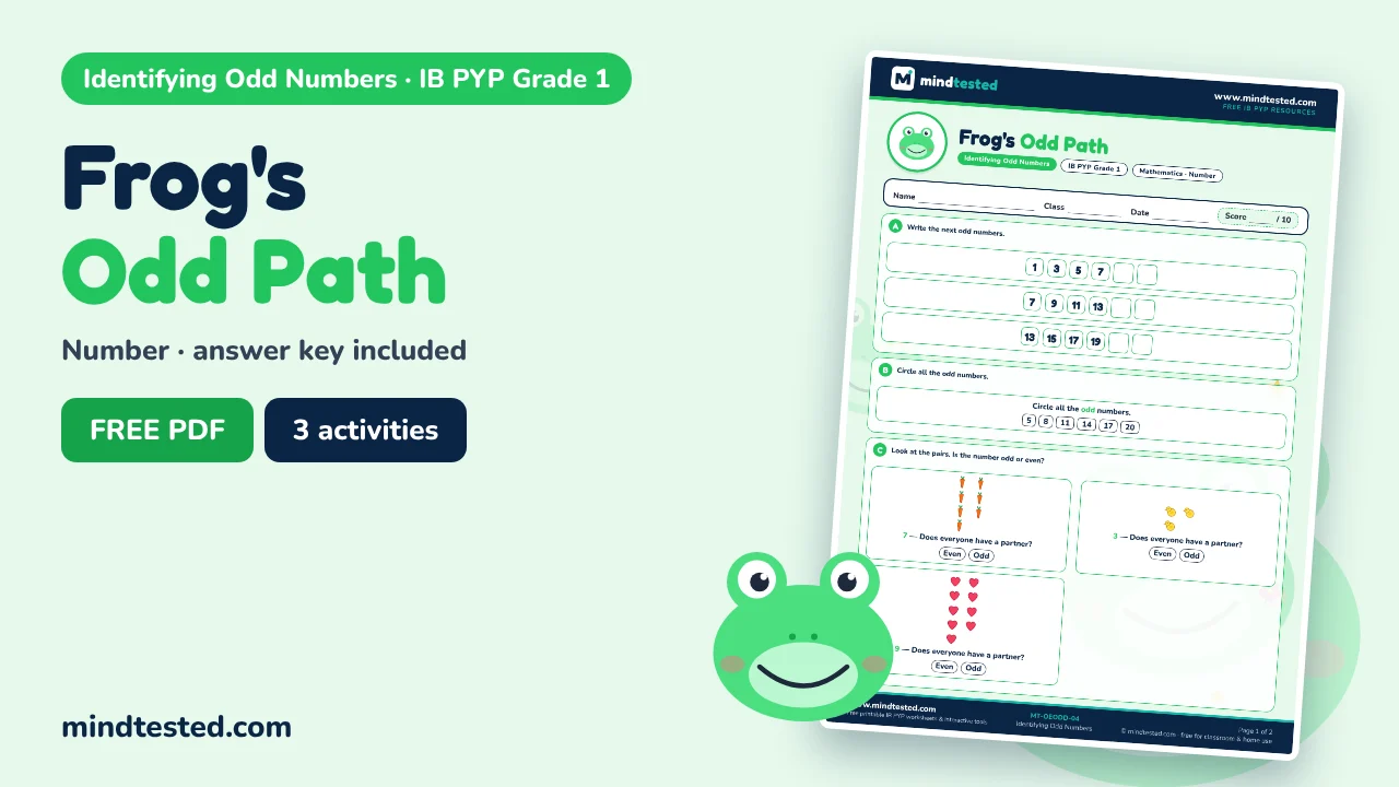 Frog's Odd Path – Identifying Odd Numbers Worksheet (IB PYP Grade 1)
