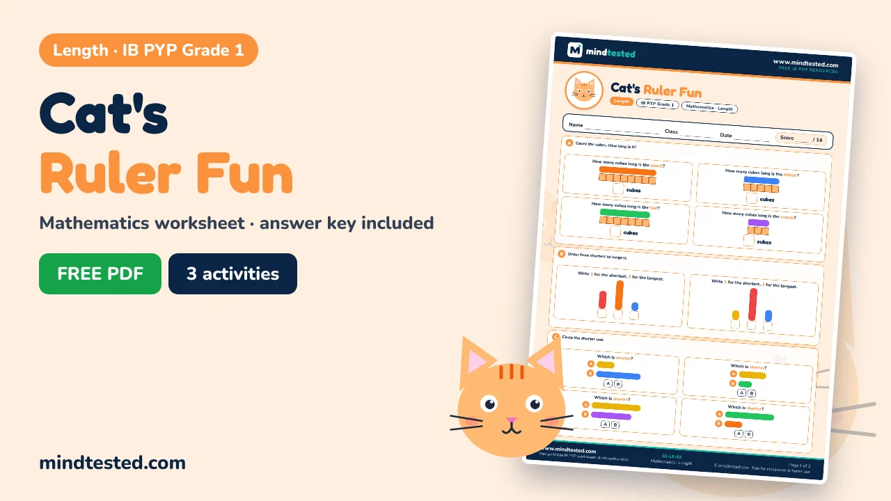 Cat's Ruler Fun – Length Worksheet (IB PYP Grade 1 Mathematics)