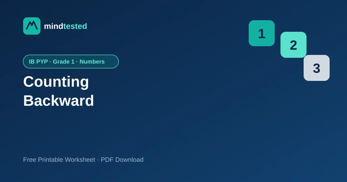 IB PYP Grade 1 Mathematics: Counting Backward Worksheet