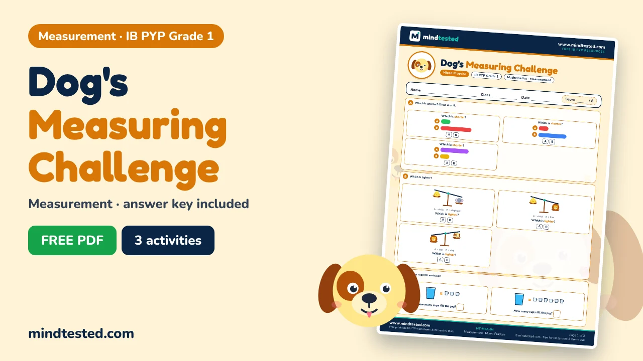 Dog's Measuring Challenge – Measurement Worksheet (IB PYP Grade 1)