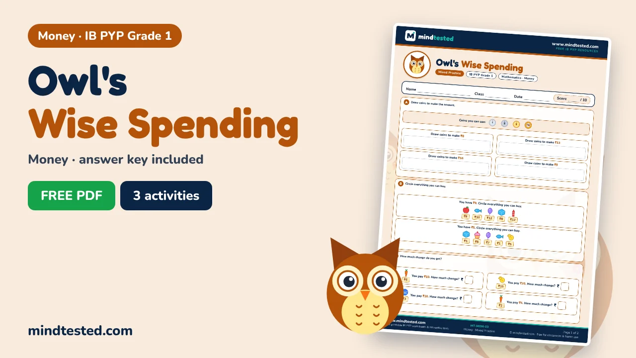 Owl's Wise Spending – Money Worksheet (IB PYP Grade 1)