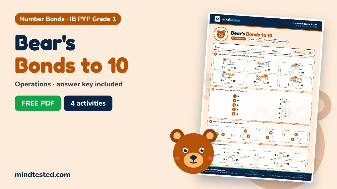 Bear's Bonds to 10 – Number Bonds Worksheet (IB PYP Grade 1)