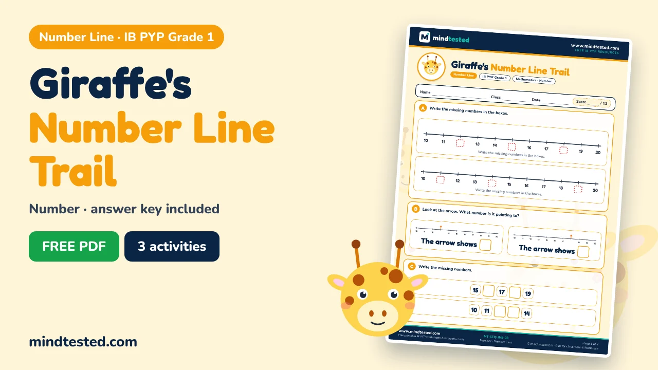 Giraffe's Number Line Trail – Number Line Worksheet (IB PYP Grade 1)