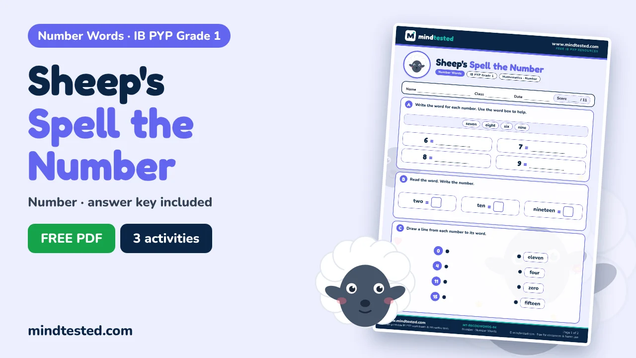 Sheep's Spell the Number – Number Words Worksheet (IB PYP Grade 1)