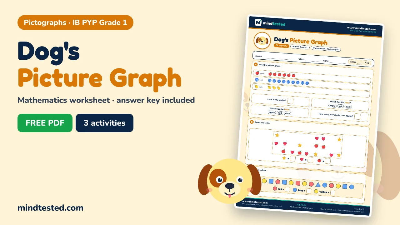 Dog's Picture Graph – Pictographs Worksheet (IB PYP Grade 1 Mathematics)