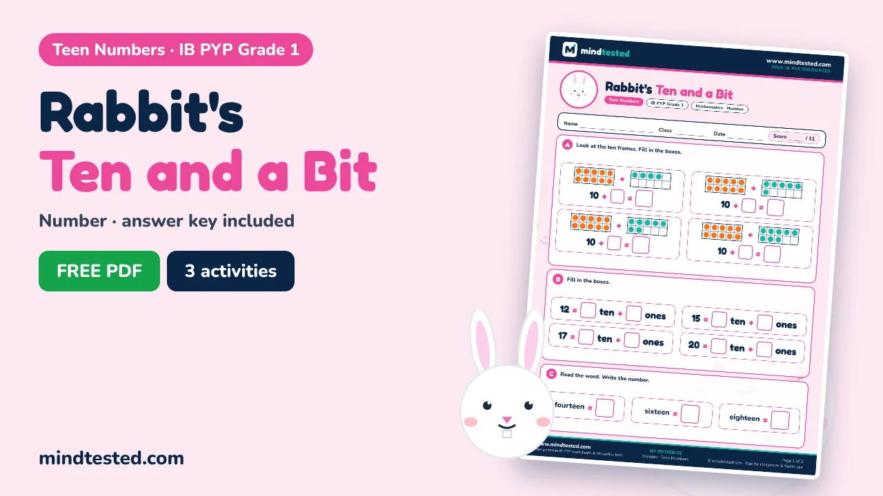Rabbit's Ten and a Bit – Teen Numbers Worksheet (IB PYP Grade 1)